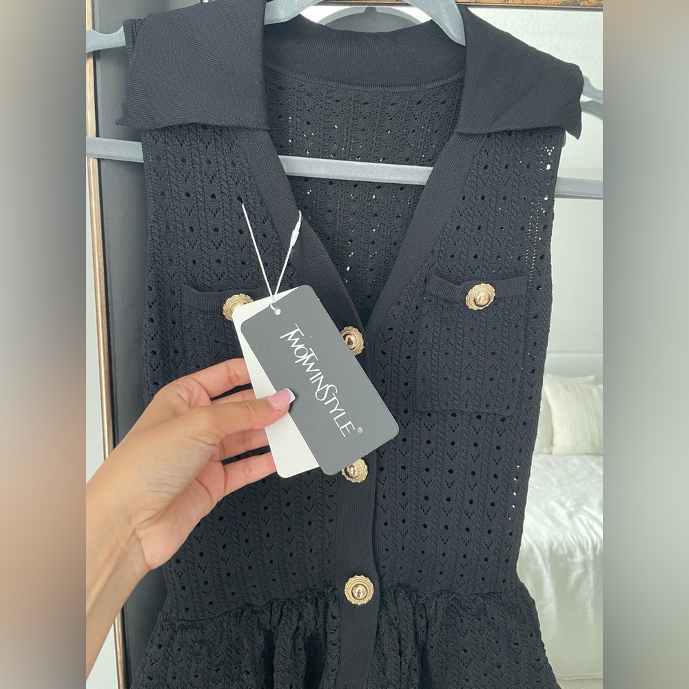 Black Pointelle Knit Mini Dress – NWT – Size Small - Picture 7 of 7